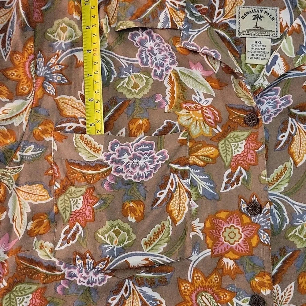 Hawaiian Palm Colorful Floral Short Sleeve Collared Casual Button‎ Up Women 2XL - Picture 7 of 7